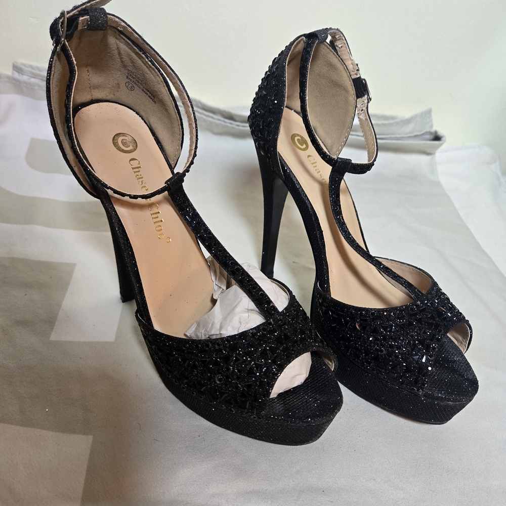 Chase + Chloe Black Sparkle Heels